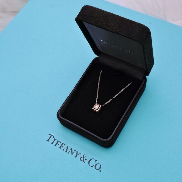 RARE Tiffany & Co. 18k Rose Gold Jewel Box Emerald Cut Diamond Necklace - Picture 7 of 7